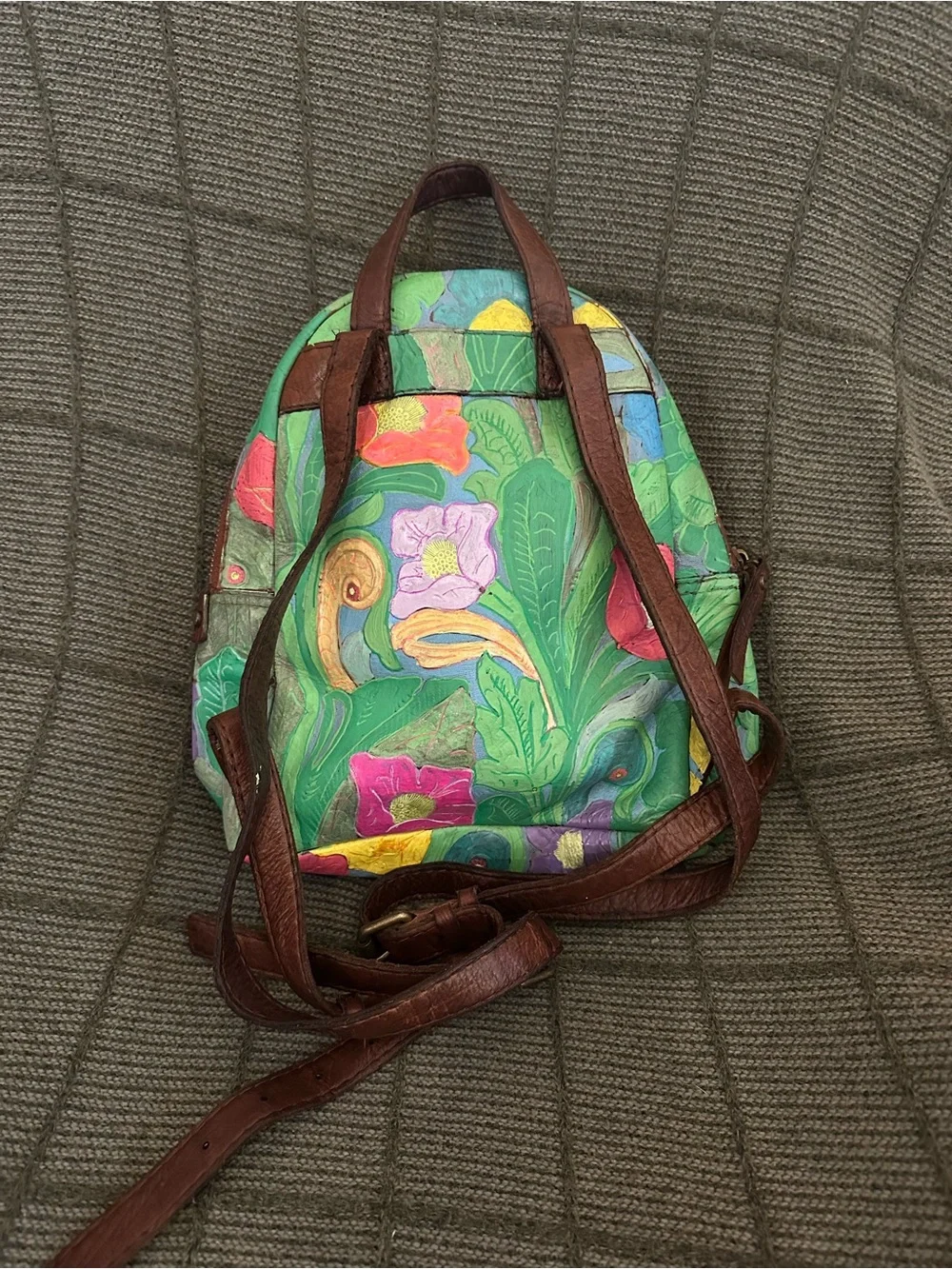American Leather Co. Floral Multicolor Handpainted Mini Backpack Purse Artsy